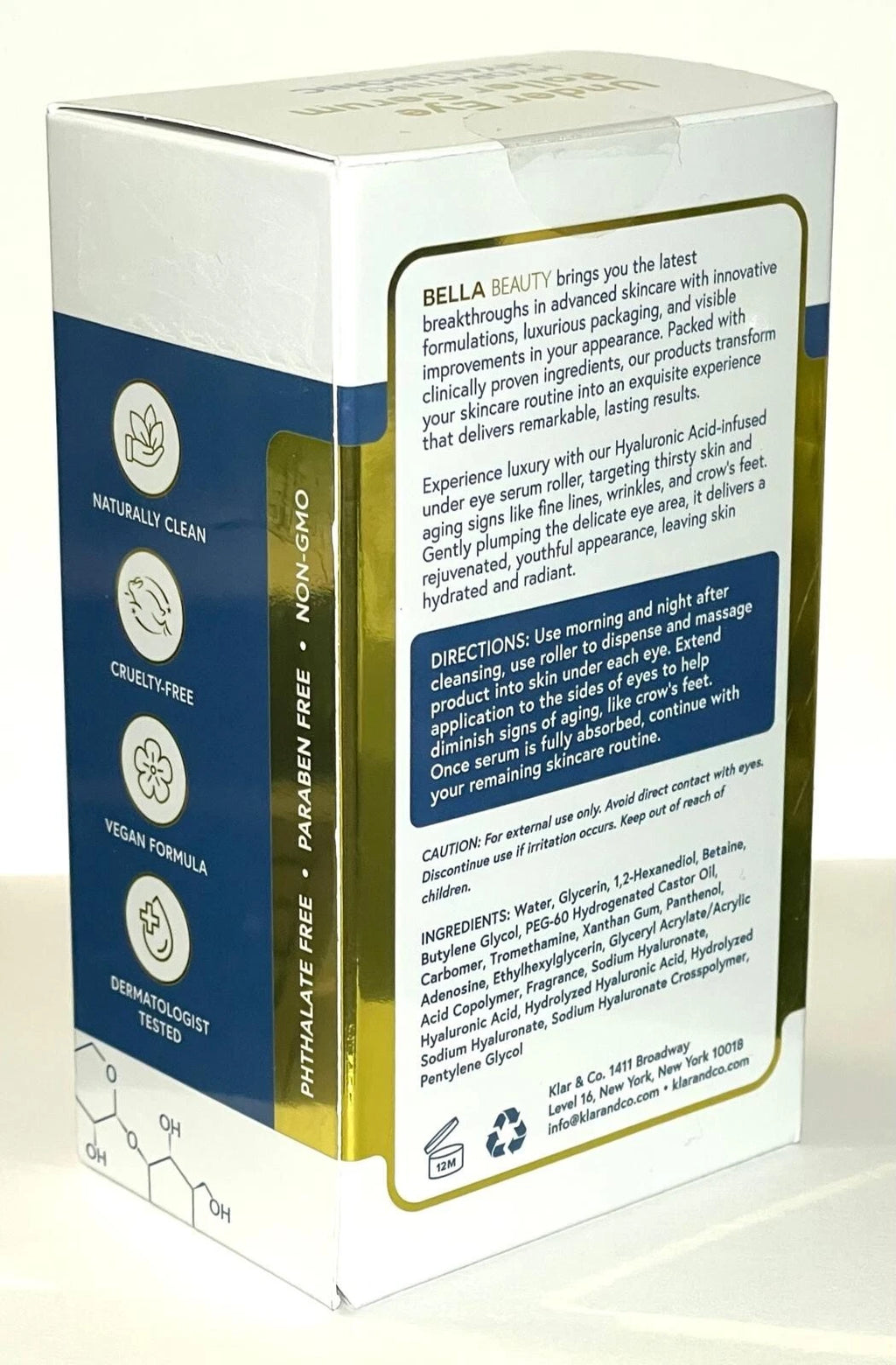 Bella Beauty Under Eye Roller Serum Hydrating Hyaluronic (Box Damaged)
