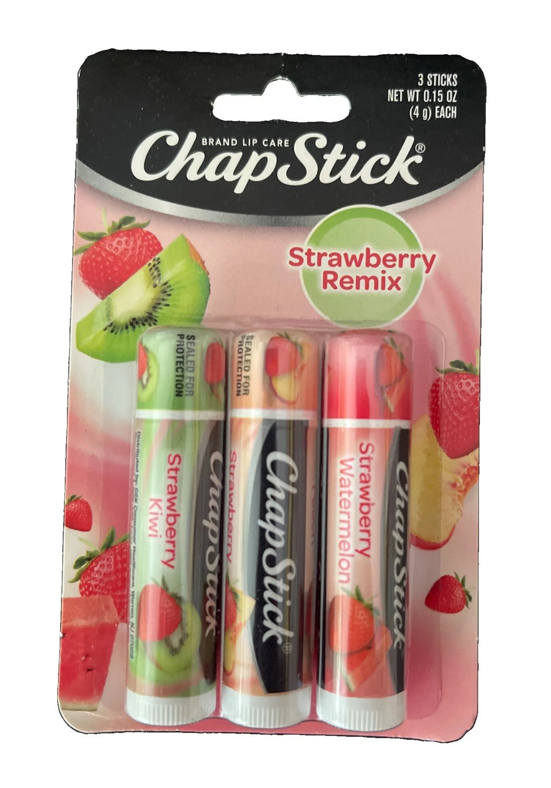 ChapStick Strawberry Remix Flavored Lip Balm Peach Watermelon Kiwi 3pk