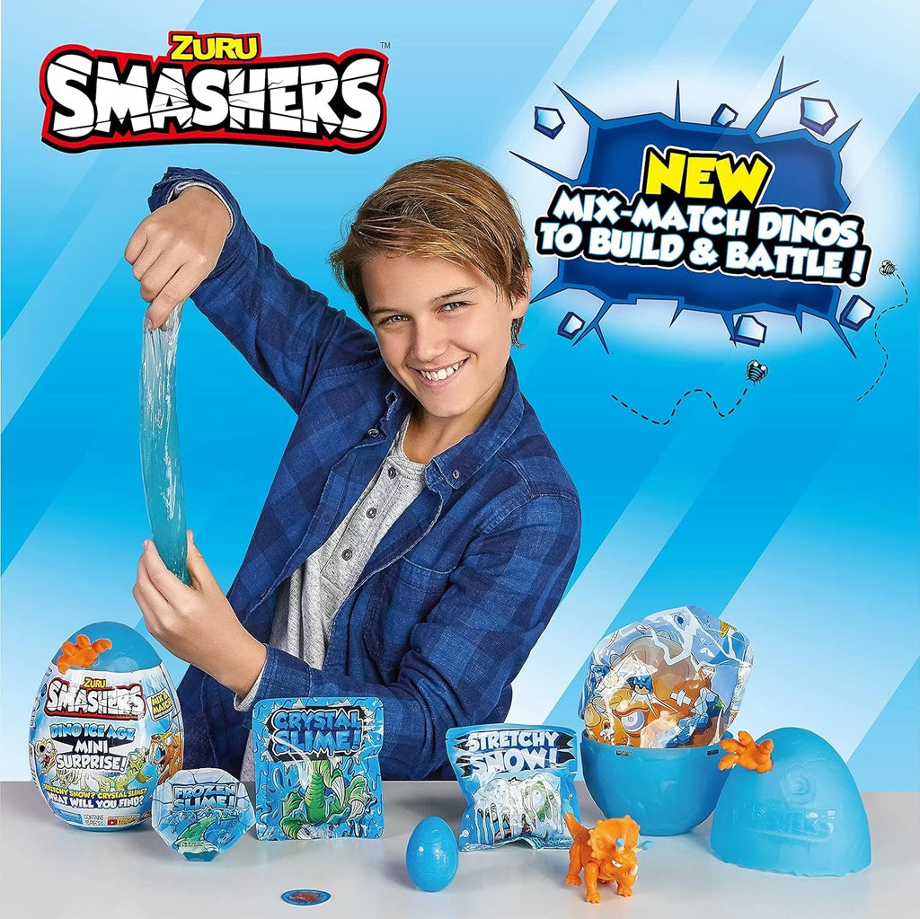 Zuru Smashers Dino Ice Age Mini Surprise Egg with Buildable Dinosaur and Hidden (Assorted Color)