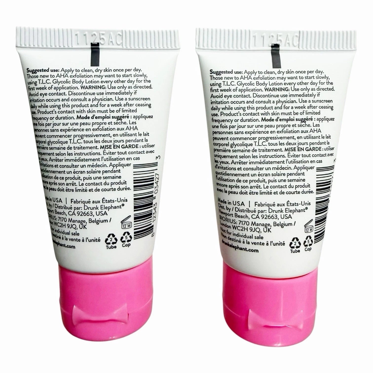 2 MINI DRUNK ELEPHANT Glycolic Body Lotion 15mL x 2 ~ New / Sealed