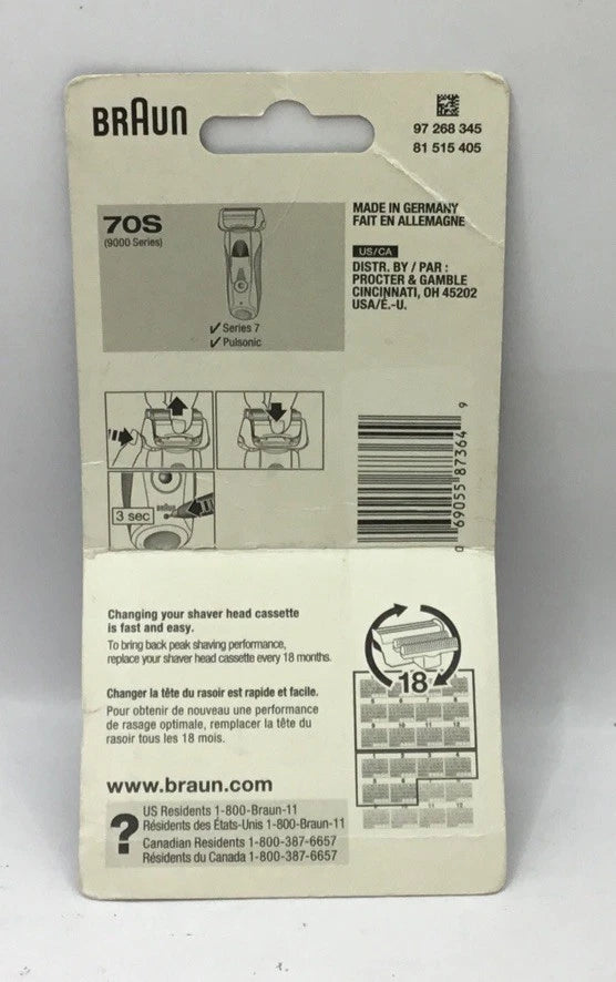 NEW Braun Series 7 70S Foil & Cutter Replacement Head Pulsonic 9000 Series DMGD BX
