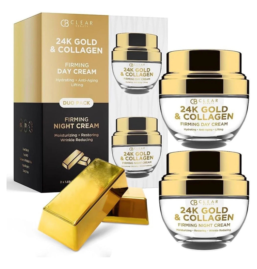CB Clear Beauty 24K Gold Collagen Day & Night Firming Cream 1.69 oz ea