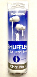 White MAGNAVOX Shuffle+ In Ear Headphones CLEAR BASS Handsfree Calling New