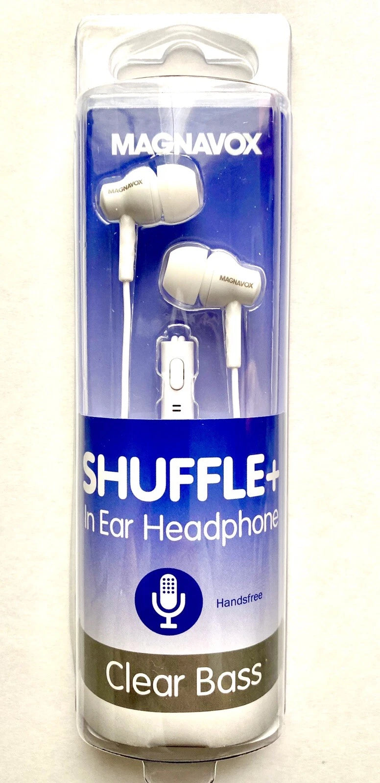 White MAGNAVOX Shuffle+ In Ear Headphones CLEAR BASS Handsfree Calling New
