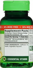 Nature's Truth High Potency D3 5,000 IU (125 mcg) Softgels 130ct EXP 12/26