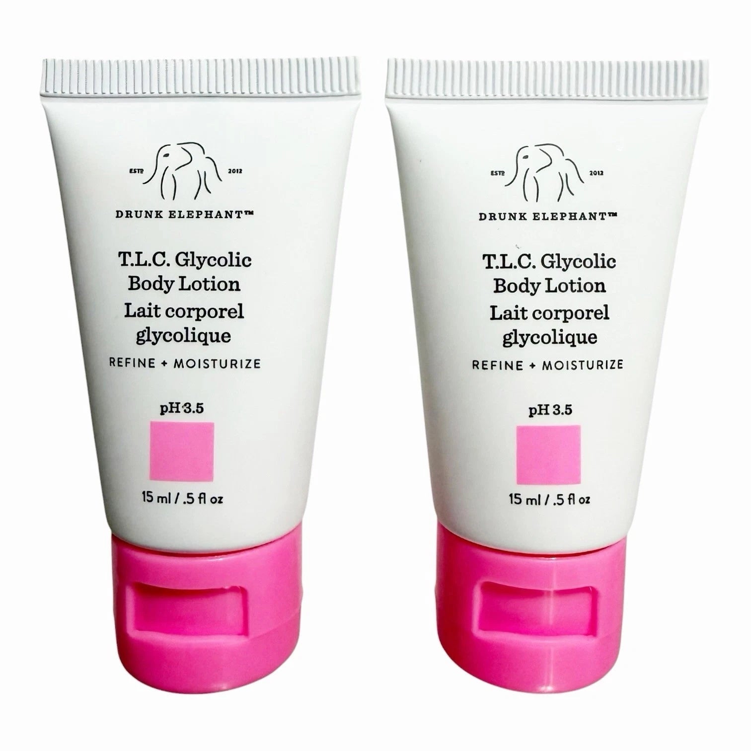 2 MINI DRUNK ELEPHANT Glycolic Body Lotion 15mL x 2 ~ New / Sealed