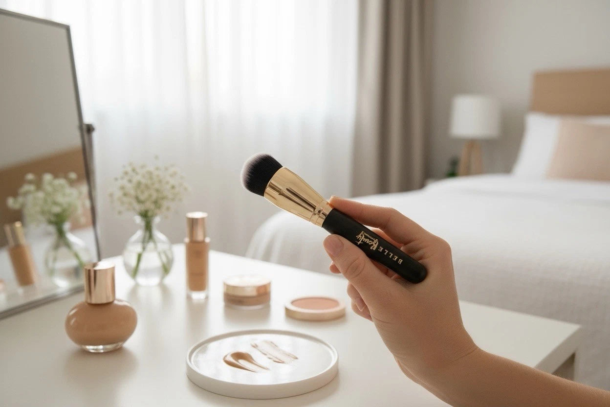 BELLE BEAUTY Round Foundation Makeup Brushes N1 New Wooden Handle No BOX