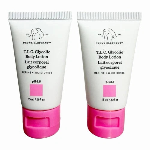 2 MINI DRUNK ELEPHANT Glycolic Body Lotion 15mL x 2 ~ New / Sealed