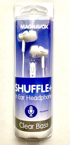 White MAGNAVOX Shuffle+ In Ear Headphones CLEAR BASS Handsfree Calling New